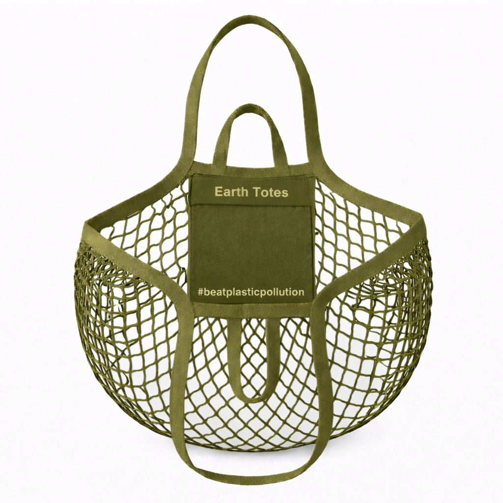 CINDY Organic Cotton Pocket-Fold Mesh Tote Double-handled Khaki