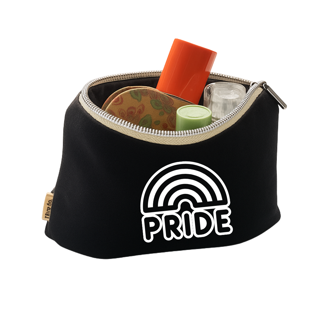 Lizzie pride black toiletry bag with inside products organic cotton