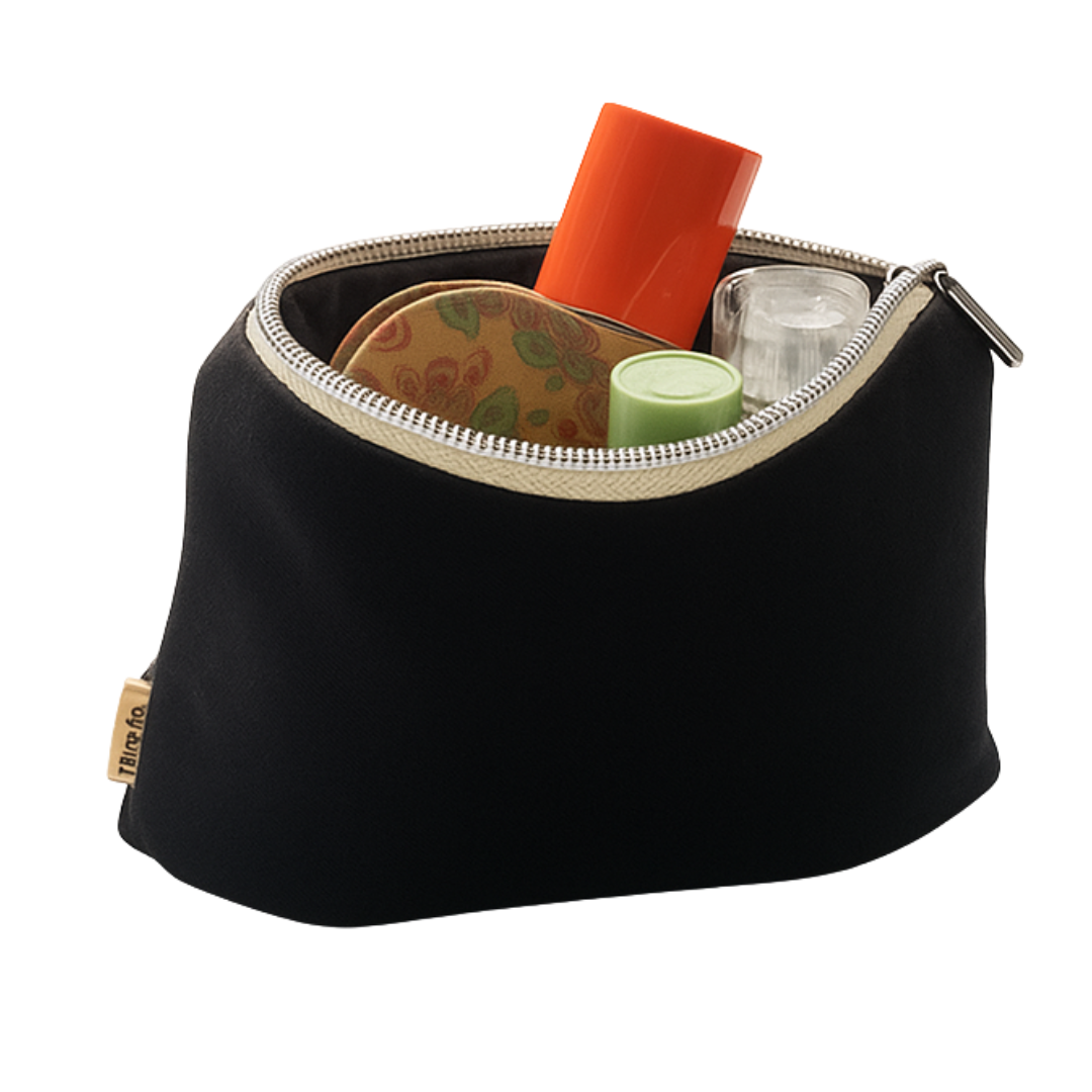 Lizzie black toiletry bag with inside products organic cotton