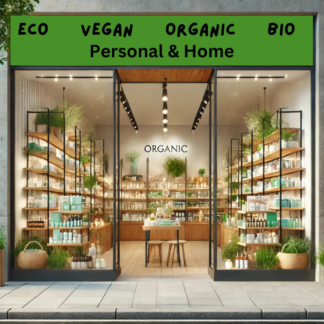 store front selling eco vegan organic bio personal and home products