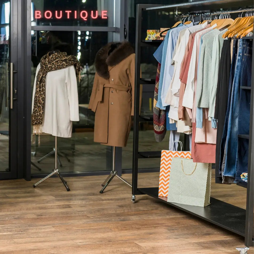 boutique showing clothes racks and accessories
