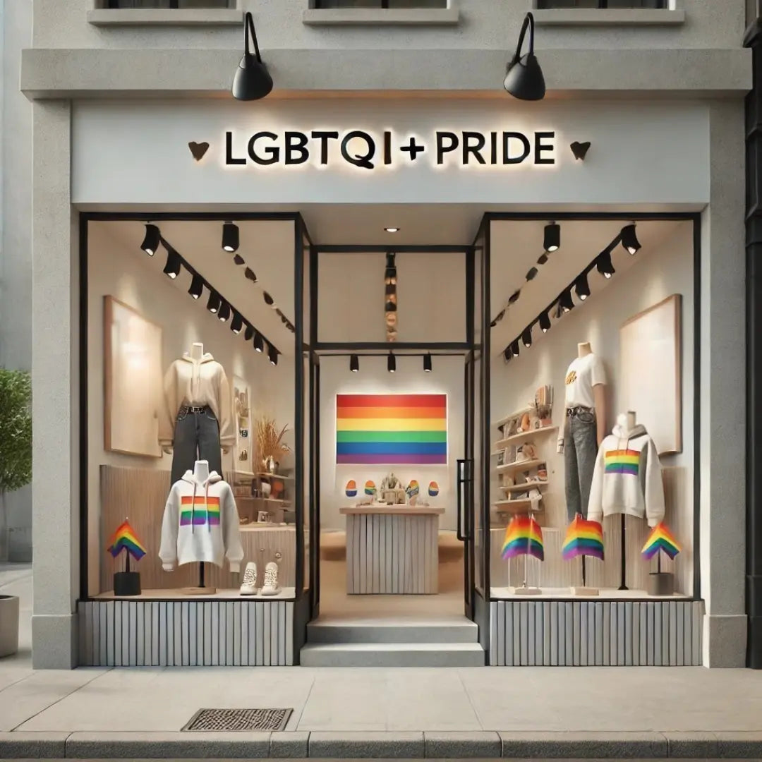 LGBTQI+ store frontage with rainbow symbols