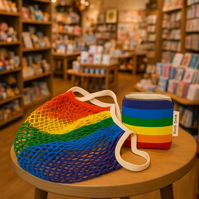 rainbow net bag with rainbow makeup purse