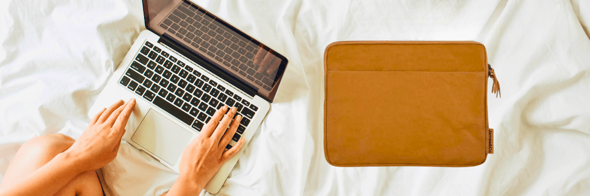 washable paper laptop sleeve next to laptop