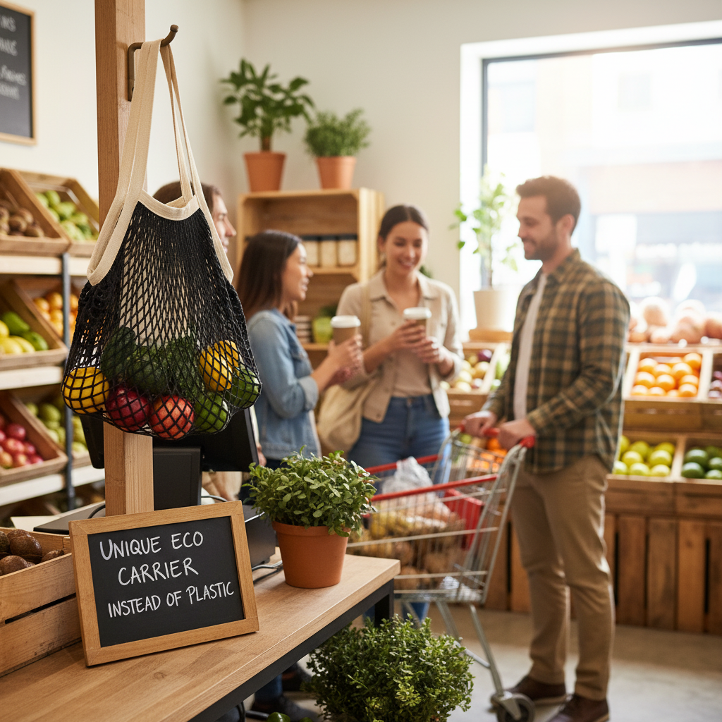 LIZZIE Organic Cotton Net Mesh Bag Black Earth Totes