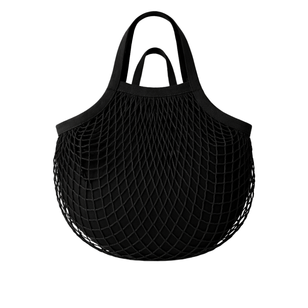 Unique lack mesh tote bag with dual handles double sided lining and internal pocket 