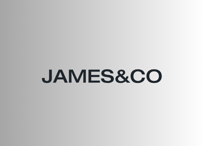 Black 'JAMES&CO' logo on a light gray background