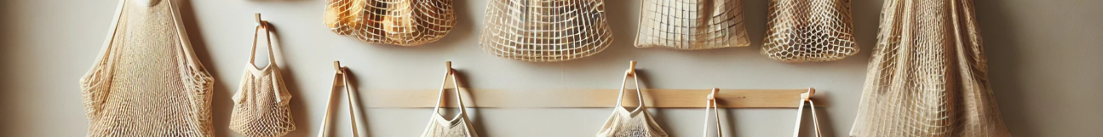 styles of mesh net cotton bags hanging on a wall