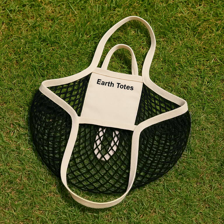 Organic Cotton Net Mesh Bag Black Earth Totes