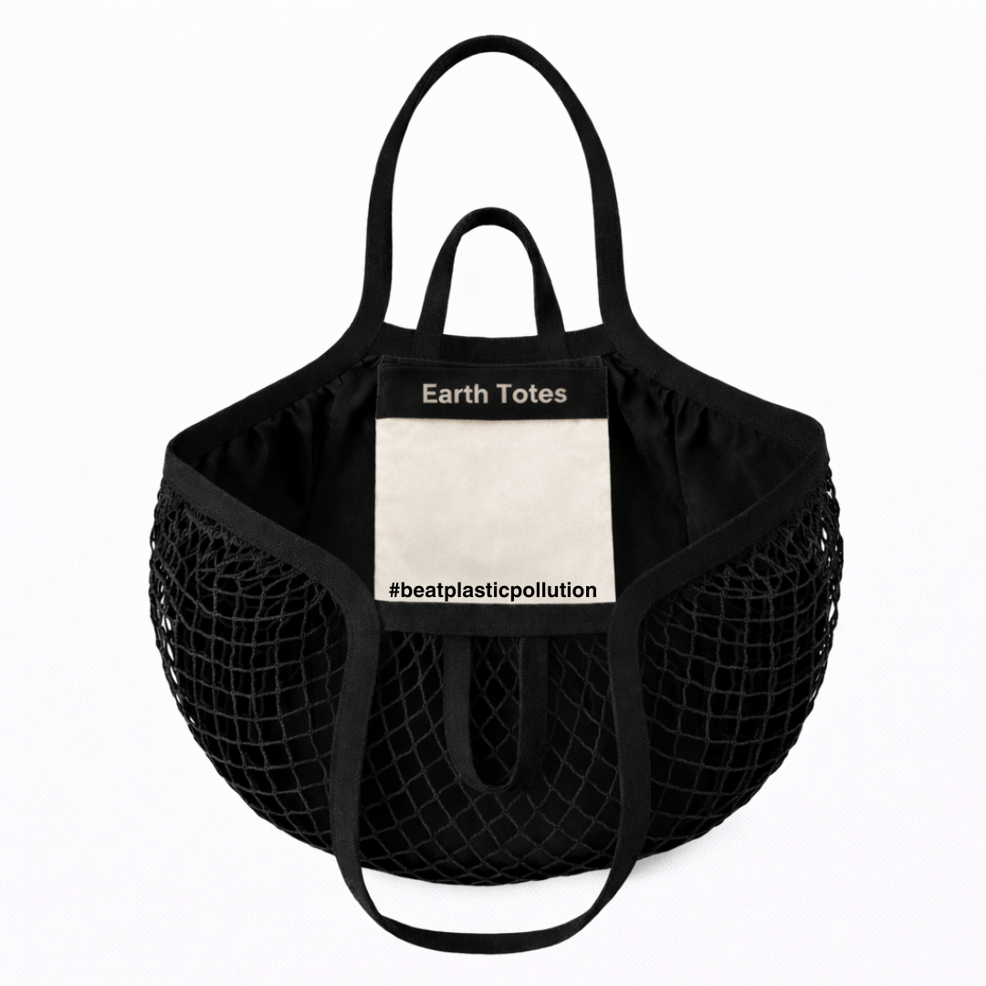 ANNIE Classic Mesh Tote Organic Cotton Lining Doublesided Black