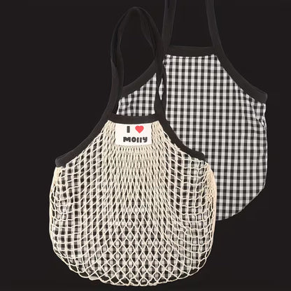 LIZZIE Organic Cotton Pocket-Fold Mesh Tote Lined Double-sided