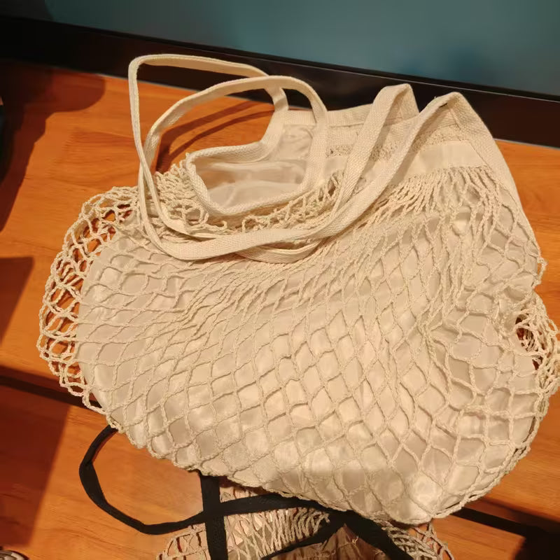 LIZZIE Organic Cotton Pocket-Fold Mesh Tote Lined Double-sided