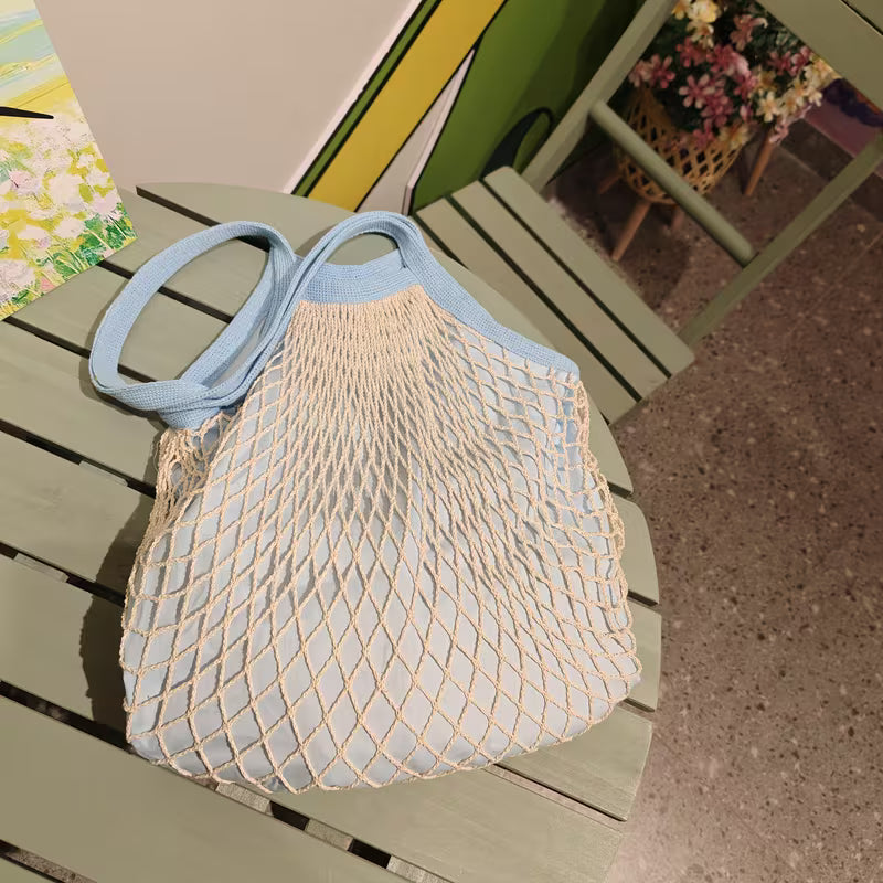 LIZZIE Organic Cotton Pocket-Fold Mesh Tote Lined Double-sided