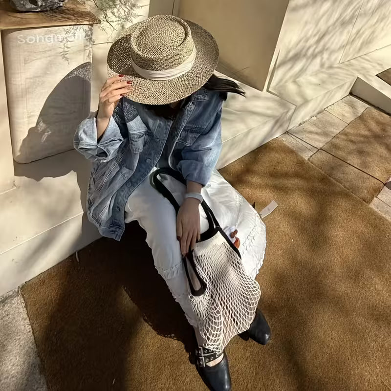 LIZZIE Organic Cotton Pocket-Fold Mesh Tote Lined Double-sided