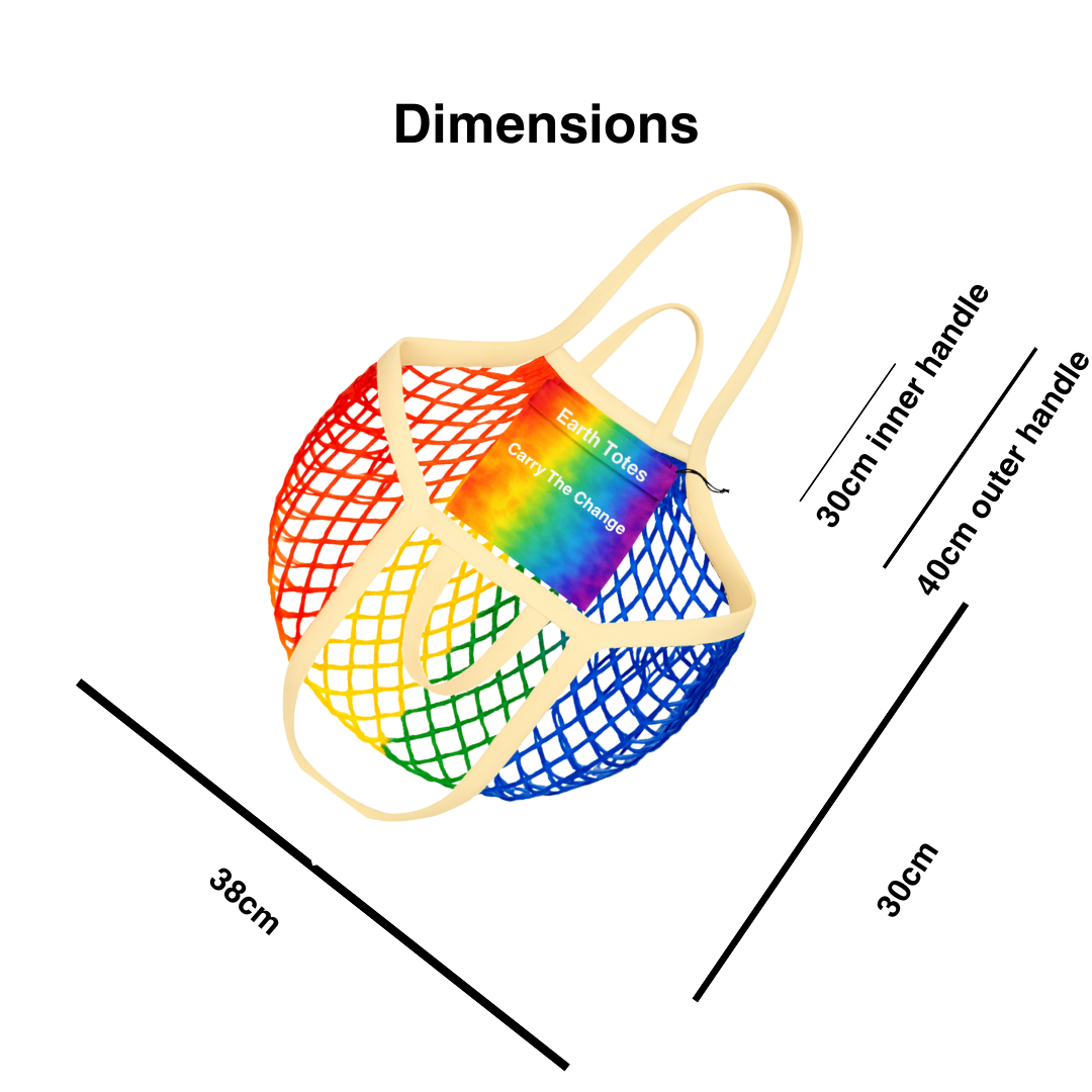 CELESTE Organic Cotton Mesh Tote Bag – Reusable Shopping Bag (Rainbow)