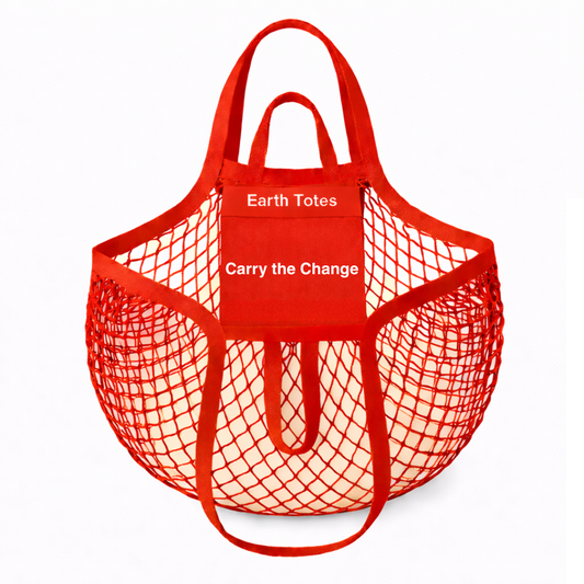 red mesh net bag Earth Totes with inner pocket